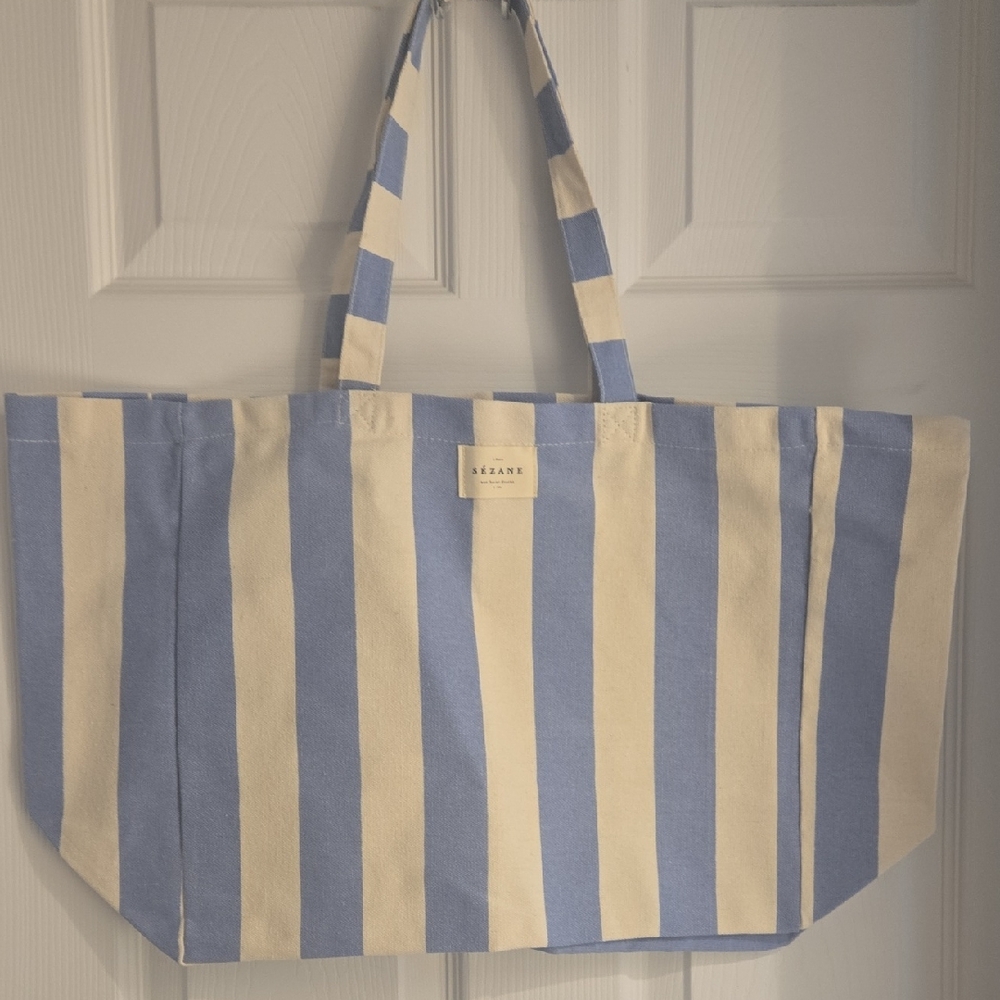 Blue and White Striped Tote Bag